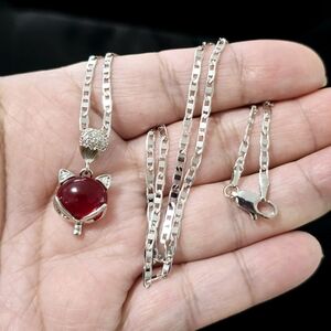 Elegant Platinium Plated and Red Pendant Necklace